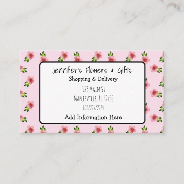 Pretty Pink Floral & Bow Business Card (Front)