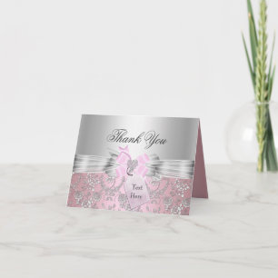 Pretty Pink Floral & Bow Thank You Card