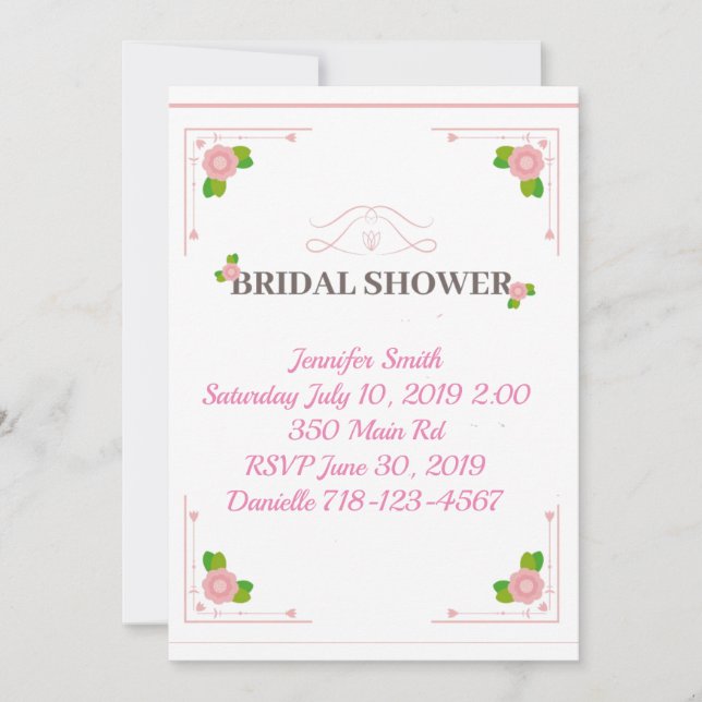 Pretty Pink Floral Bridal Shower Invitation (Front)