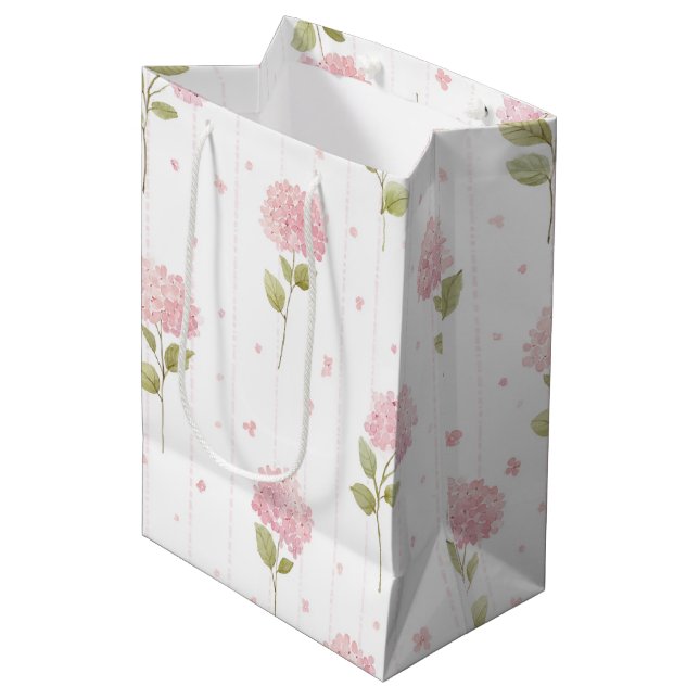 Pretty Pink Floral Bridal Shower Medium Gift Bag (Front Angled)