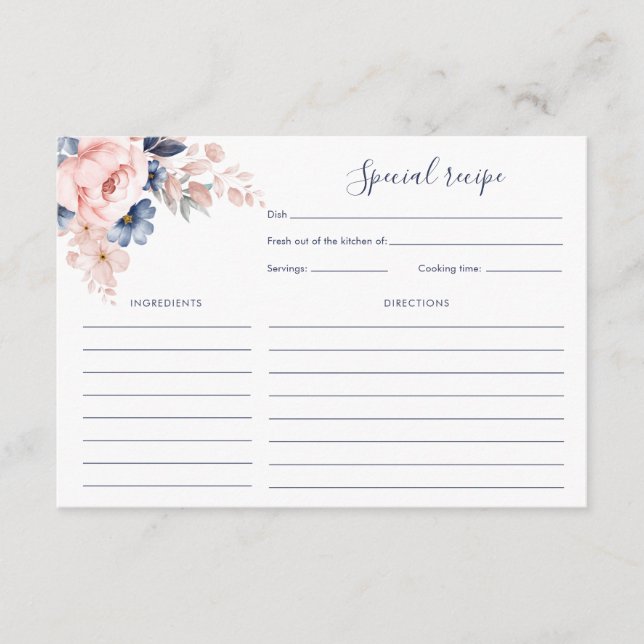 Pretty Pink Floral Bridal Shower Recipe Enclosure Card (Front)