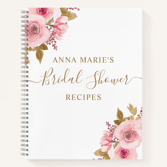 Pretty Pink Floral Bridal Shower Recipe  Notebook (Front)
