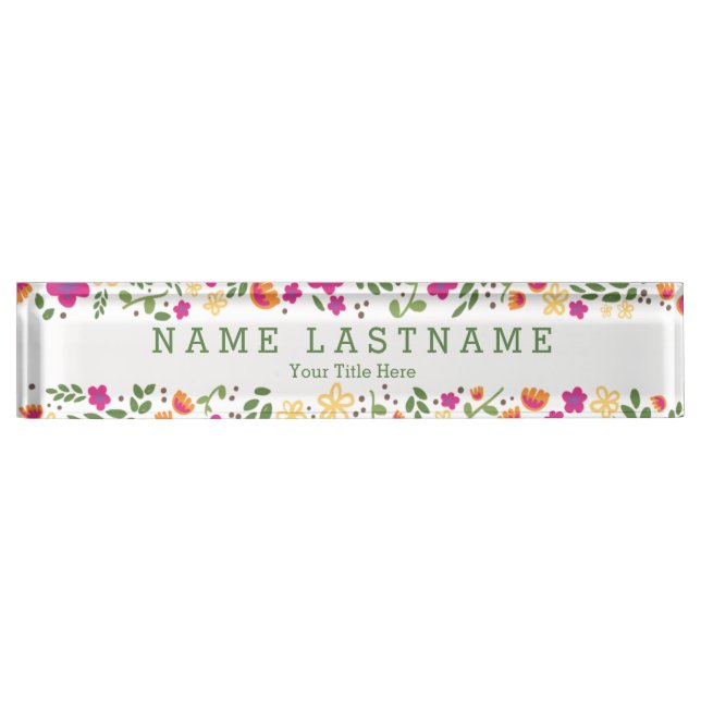 Pretty Pink Floral Custom Garden Desk Nameplate (Front)