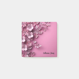 Pretty Pink Floral Design on Pink Background  Post-it Notes