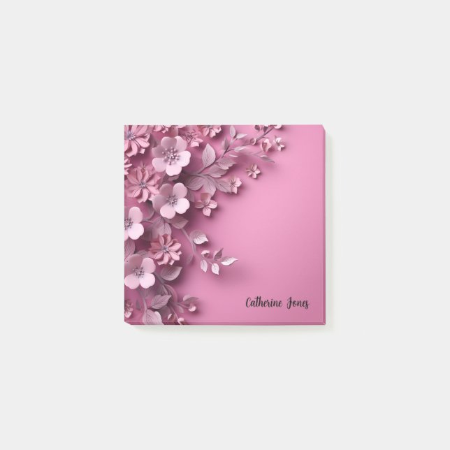 Pretty Pink Floral Design on Pink Background  Post-it Notes (Front)