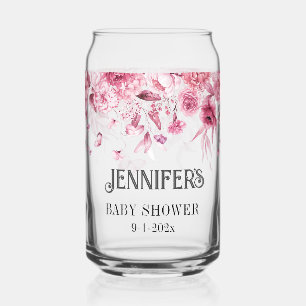 Pretty Pink Floral Drop Special Mum-to-Be & Family Can Glass