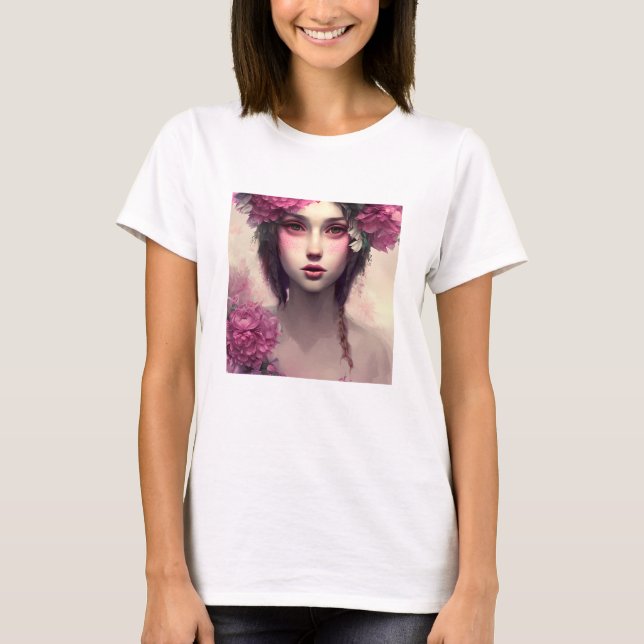 Pretty Pink Floral Ethereal Woman T-Shirt (Front)