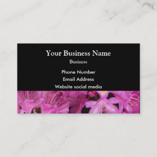 Pretty pink floral flower on black business card