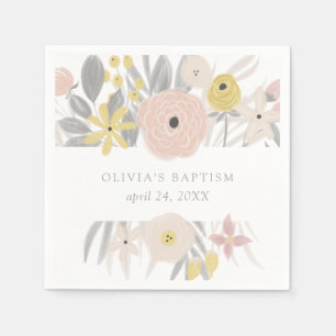 Pretty Pink Floral Frame   Baptism Napkin