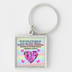 PRETTY PINK FLORAL GALATIANS 5 KEY RING