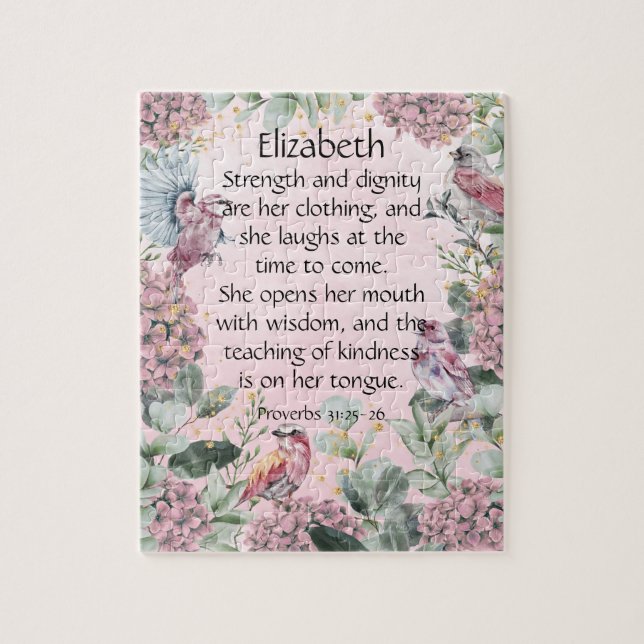 Pretty Pink Floral Garden Birds Proverbs 31 Bible  Jigsaw Puzzle (Vertical)
