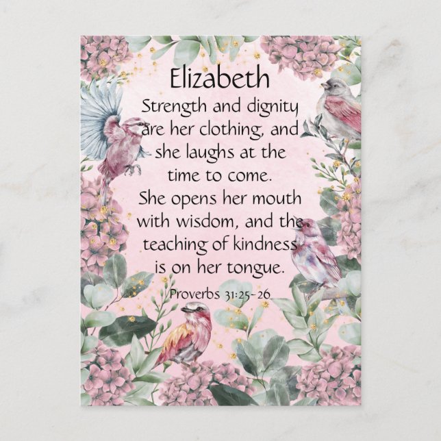 Pretty Pink Floral Garden Birds Proverbs 31 Bible  Postcard (Front)