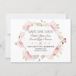 Pretty Pink Floral Geometric Wedding Save The Date