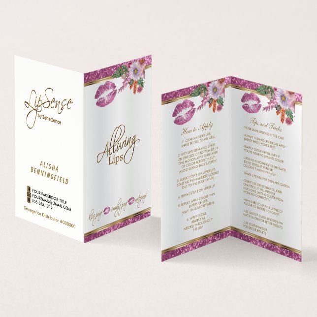 Pretty Pink Floral Glitter Lip Instructions  Satin Business Card (Inside and Outside)