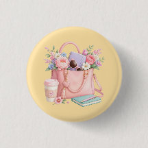 Pretty Pink Floral Handbag with Yellow Background