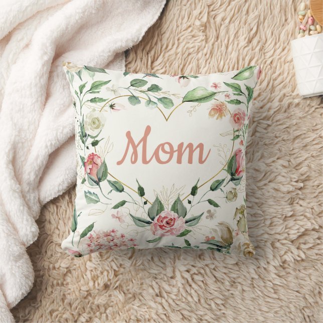 Pretty Pink Floral Heart Mothers Day Cushion (Blanket)