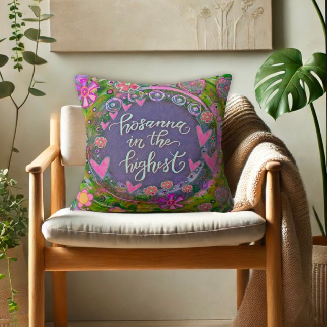 Pretty Pink Floral Hearts Hosanna Easter Cushion (Creator Uploaded)