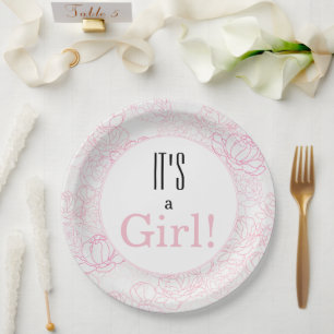 Pretty PInk Floral It's a Girl Baby Shower   Paper Plate