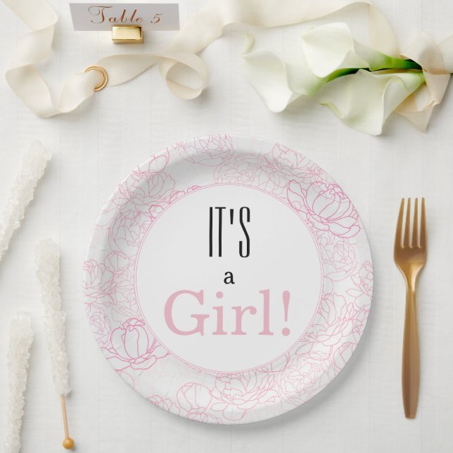 Pretty PInk Floral It's a Girl Baby Shower   Paper Plate (Wedding)