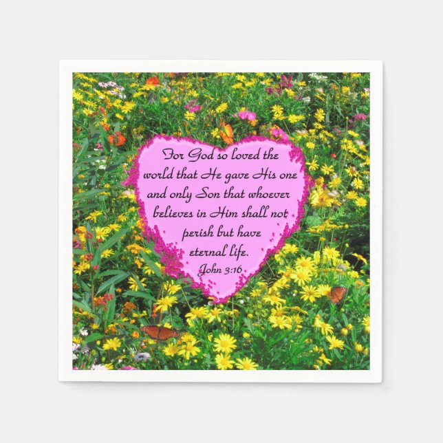 PRETTY PINK FLORAL JOHN 3:16 PHOTO DESIGN NAPKIN (Front)