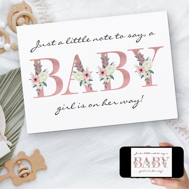 Pretty Pink Floral Letter Pregnancy Announcement (Creator Uploaded)