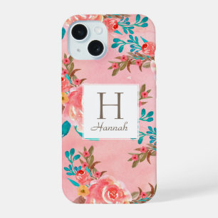 Pretty Pink Floral Monogram Pink Pattern iPhone 15 Case