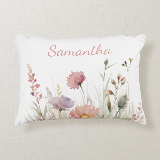 Pretty Pink Floral Name Decorative Cushion (Front)