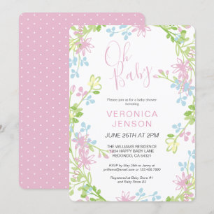 Pretty Pink Floral Oh Baby Girl Baby Shower Invitation