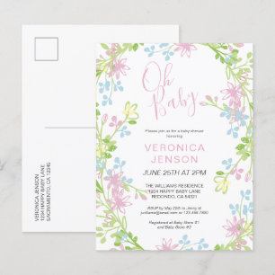 Pretty Pink Floral Oh Baby Girl Baby Shower Invitation Postcard