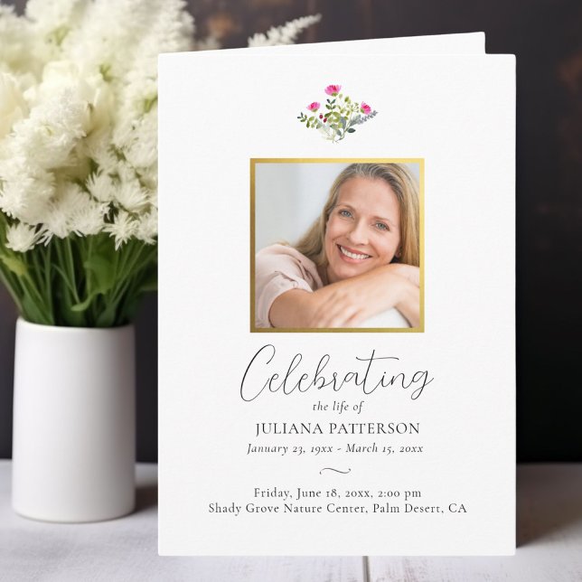 Pretty Pink Floral Order of Service Funeral Photos Programme (Creator Uploaded)