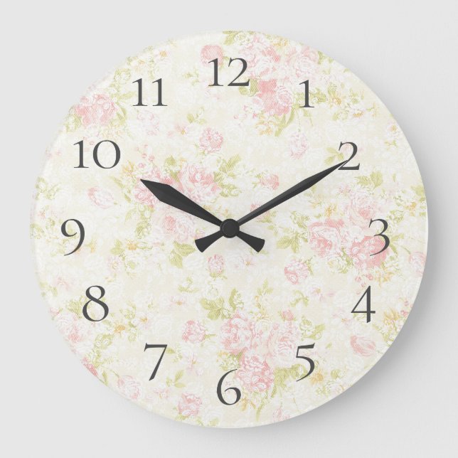 Pretty Pink Floral Pastel Lace Large Clock (Front)