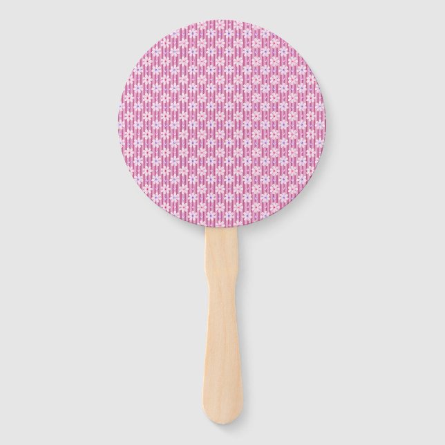 Pretty Pink Floral Pattern Hand Fan (Front)