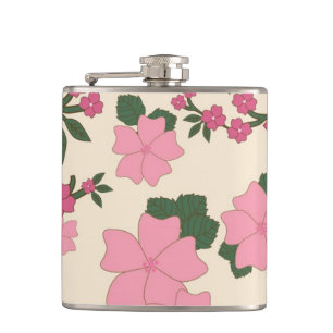 Pretty Pink Floral Pattern Hip Flask