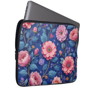 Pretty pink floral pattern laptop sleeve