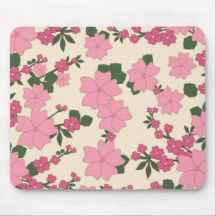 Pretty Pink Floral Pattern Mouse Mat