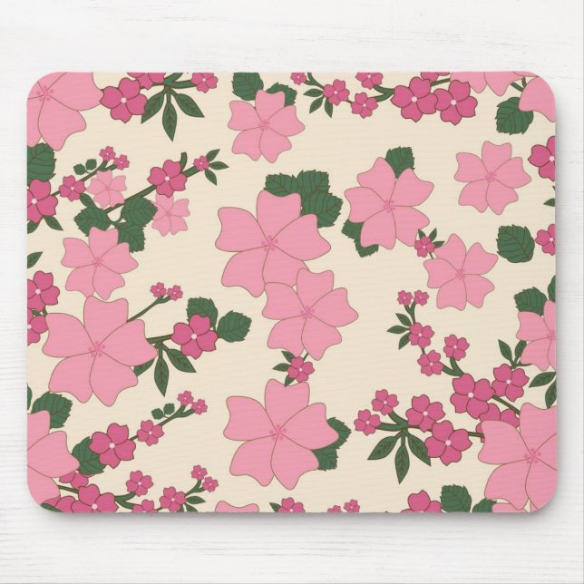 Pretty Pink Floral Pattern Mouse Mat (Front)