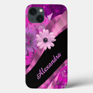 Pretty pink floral pattern personalised iPhone 13 case