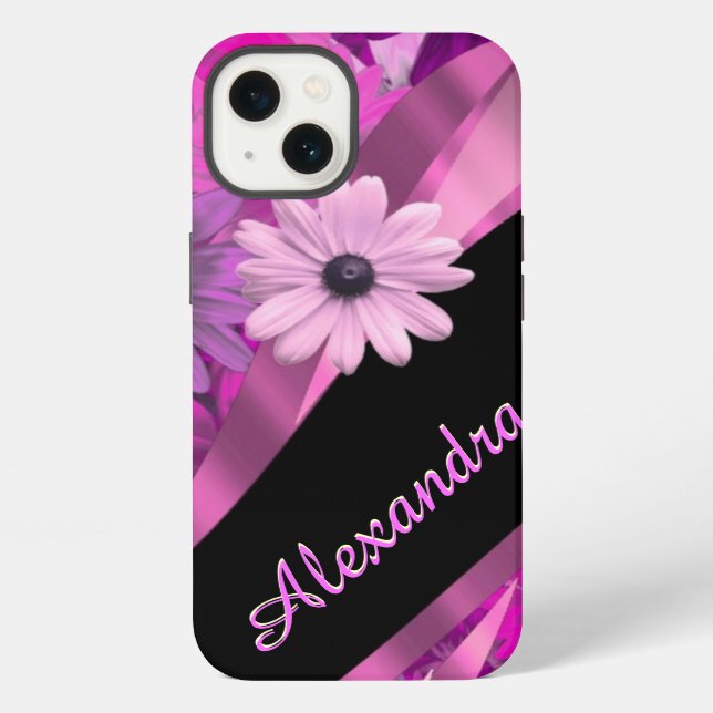 Pretty pink floral pattern personalised iPhone case (Back)