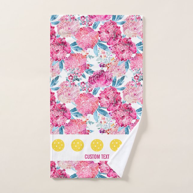 Pretty Pink Floral Pattern Pickleball Sport Hand Towel (Hand Towel)