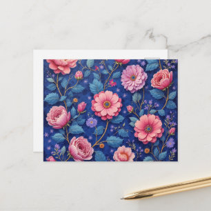 Pretty pink floral pattern postcard