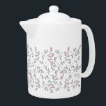 Pretty Pink Floral Pattern Teapot<br><div class="desc">Pretty Pink Floral Pattern Custom Monogram. French Country style blush pink flowers and powder blue foliage accent. Sweet whimsy home furnishing. Florals and foliage. Hand drawn floral line art with watercolor detail. This girly French country design is great for many gifts and occasions. Enjoy a trendy and elegant print for...</div>