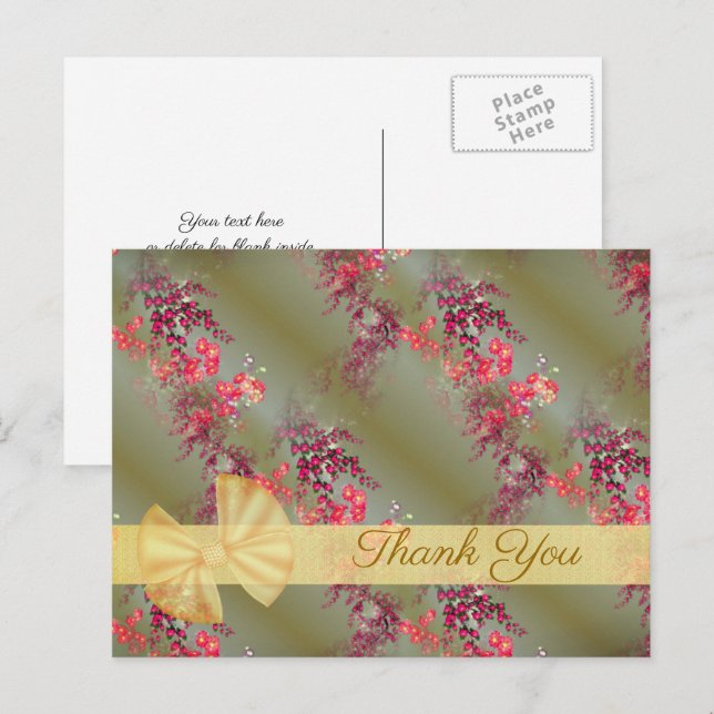 Pretty Pink Floral Pattern Thank You Postcard (Front/Back)