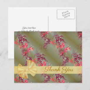 Pretty Pink Floral Pattern Thank You Postcard