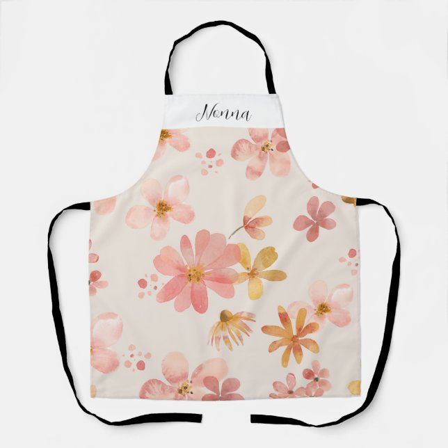 Pretty Pink Floral Personalised Nonna  Apron (Front)