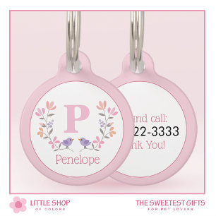 Pretty Pink Floral Personalised Pet Tag