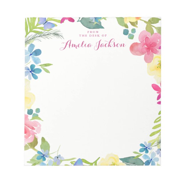 Pretty Pink Floral Personalised Stationery Notepad (Front)