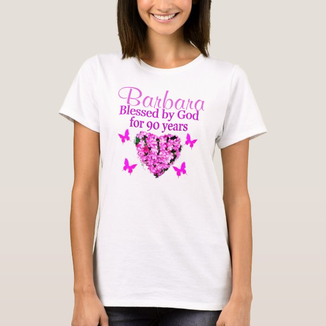 PRETTY PINK FLORAL PERSONALIZED 90TH BIRTHDAY T-Shirt (Front)