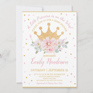 Pretty Pink Floral Royal Crown Princess Birthday I Invitation