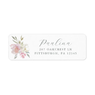 Pretty Pink Floral Script Return Address Label