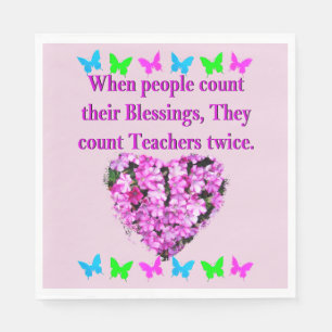 PRETTY PINK FLORAL TEACHER DESIGN NAPKIN